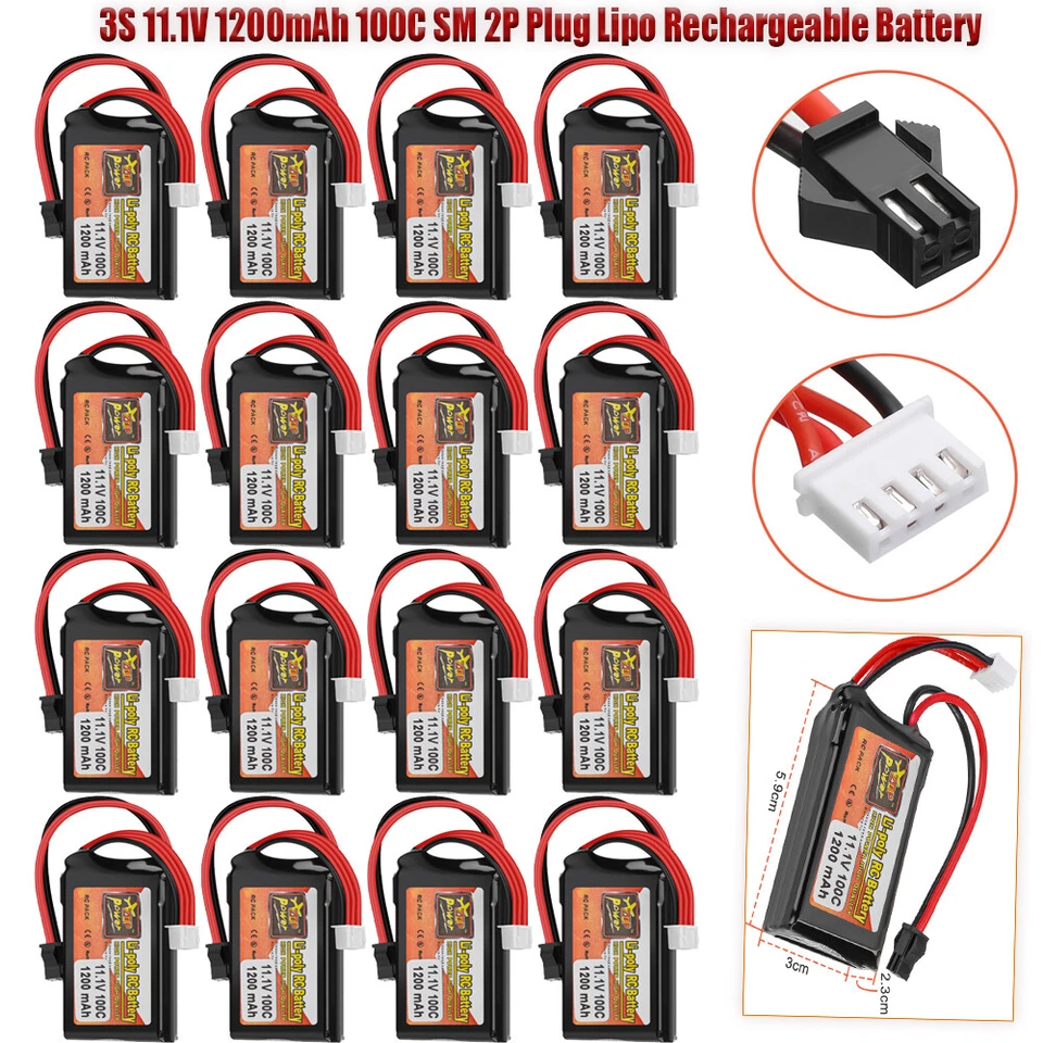 3S 11,1V 1200mAh LiPo-Batterie 100C mit SM-Stecker und JST-XH 4-poligem Stecker - Bild 2 von 4