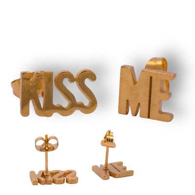 Gold Stud Earrings Kiss Me Small Letters Letter Pierced Ladies Boho Jewellery