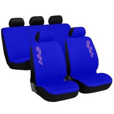 COPRISEDILI AUTO FODERE COTONE UNIVERSALI FIORE RICAMATO BLU ROYAL