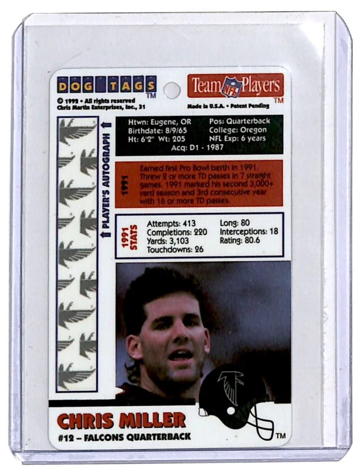 1992 Dog Tags Chris Miller Atlanta Falcons #31. - Image 2 of 2