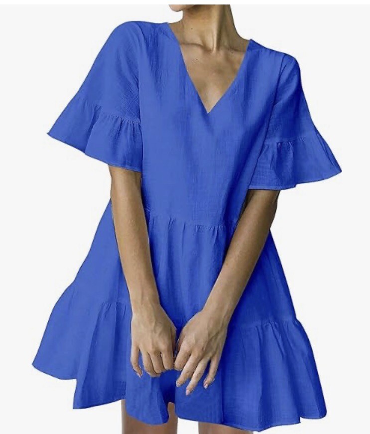 FANCYINN Women’s Blue Shift Tunic Mini Dress with Pockets