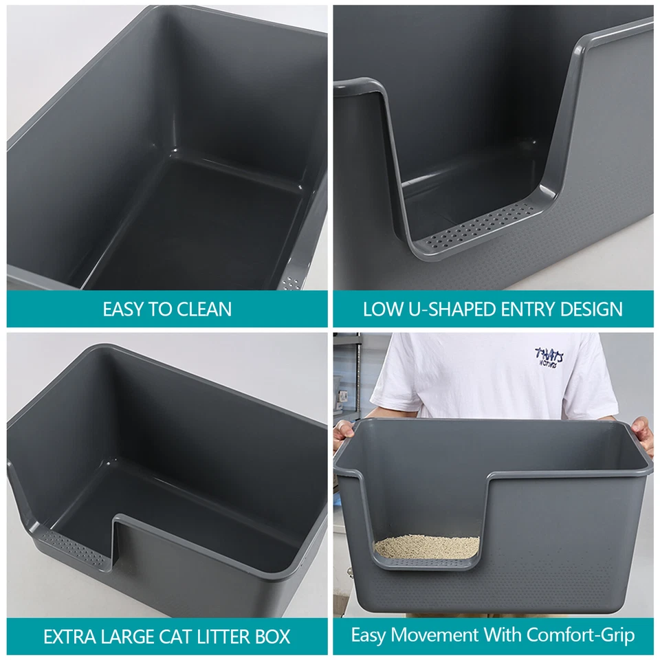 Caja de arena extra grande para gatos 2/4 Big Kitty Pan animal mascota gigante plástico lados altos Foto 4 de 4