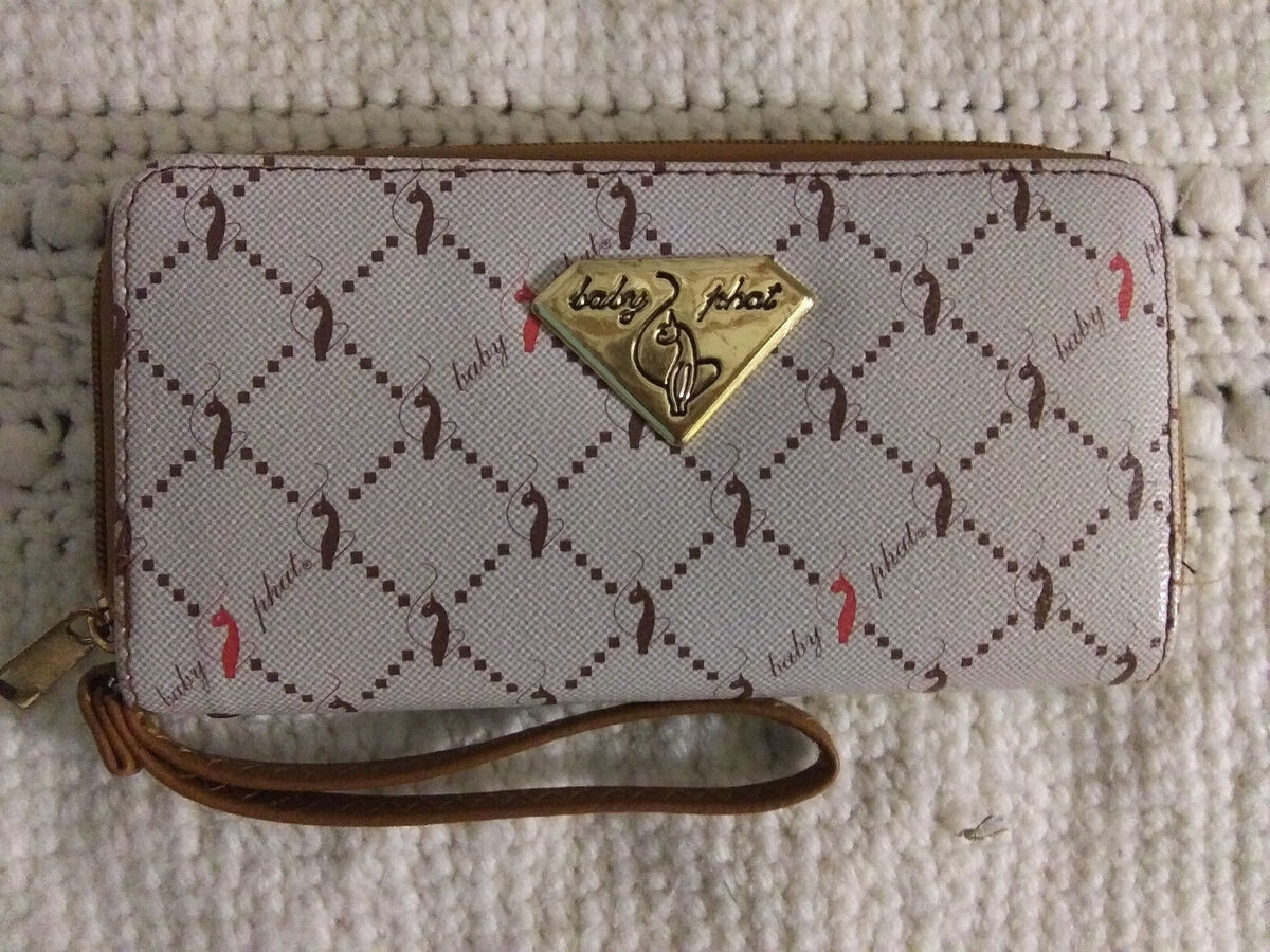 Baby Phat Hand Clutch or Wallet -Tan, Brown, Splash of Red: Preowned