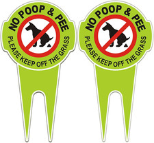 2 Pcs No Poop Dog Signs with Stake 12.0" X 6.5", Double Sided No Pooping Dog Sig