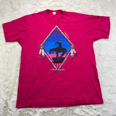 Vintage Screen Stars Oklahoma Native American Design Shirt Womens L Made in USA