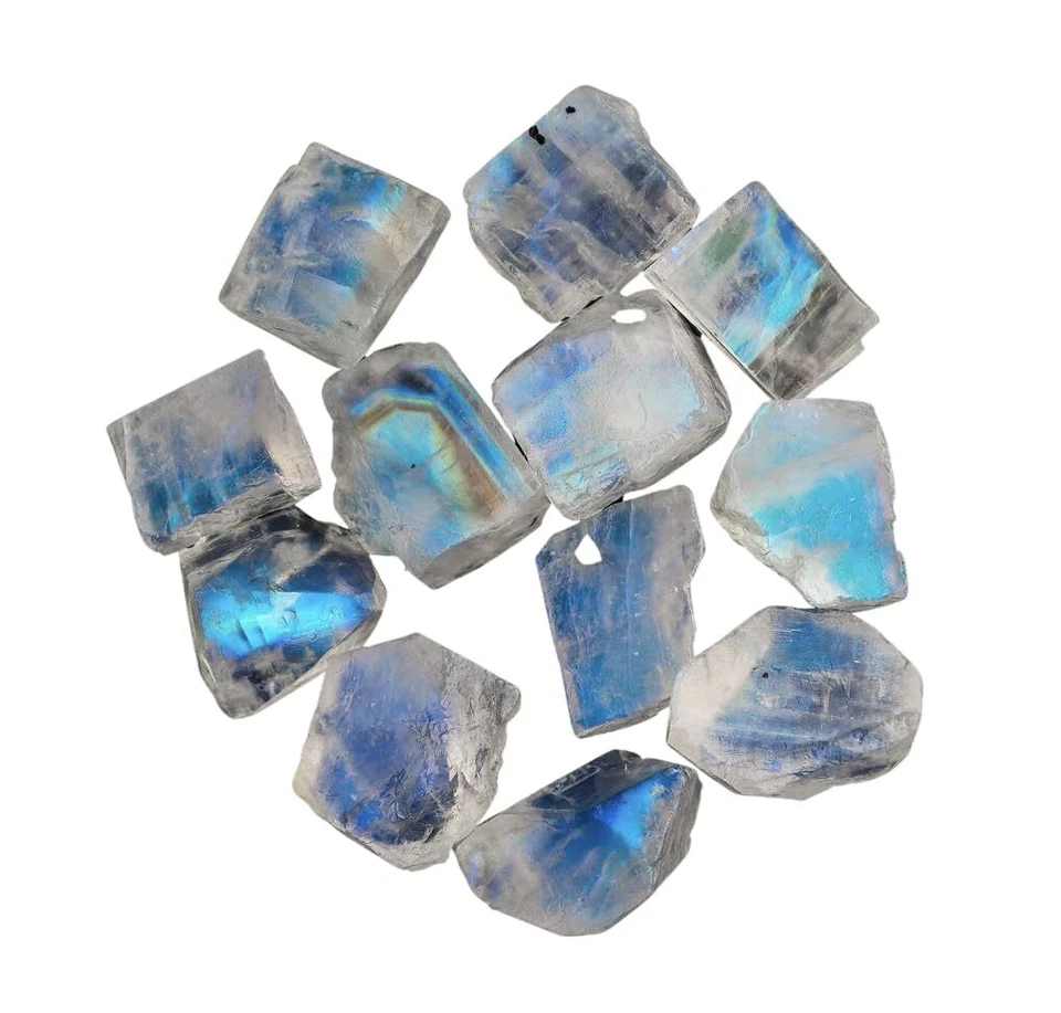 100 % natural azul arco iris piedra lunar faceta espécimen áspero stock antiguo áspero Foto 2 de 4