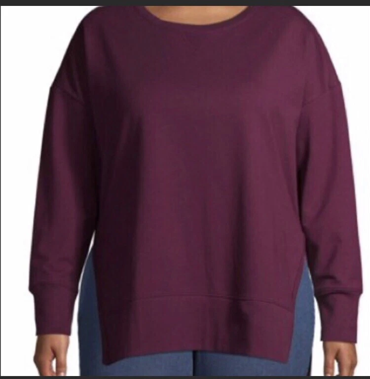 Plus Size 2X Crew Neck, Long Sleeve Plum Purple Color Womens