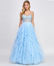 Say Yes Juniors Rhinestone-Embellished Bustier BallGown Powder Blue Sze 3/4 $219