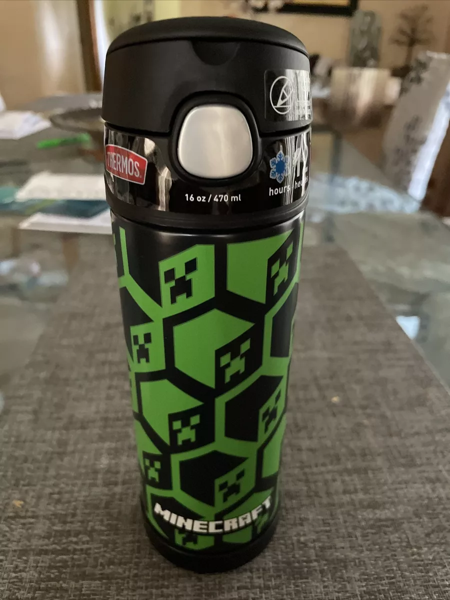 Thermos Minecraft 16oz FUNtainer Water Bottle Black Keeps Cold up to 12 hrs