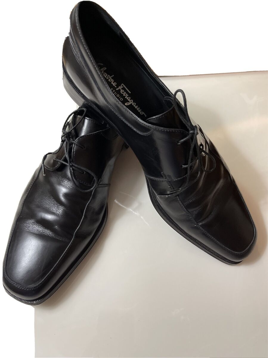 Salvatore Ferragamo Studio Mens Black Leather Dress Shoes 12 Salvatore Ferragamo Studio Mens Black Leather Dress Shoes 12