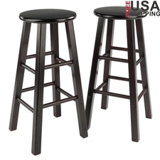 2-Piece Bar Stools Set Solid Wood Espresso Finish Kitchen Dining Furniture 29"