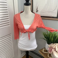 ONE STEP UP Womens Top XL Coral Layered Cropped Tie Front Retro Y2K Ballerina