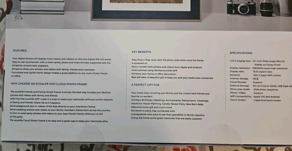 eco4life 10.1" WiFi Digital Photo Frame with Photos/Videos sharing - CPF1029 NEW - Image 3 of 4