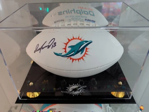Dan Marino Autographed Football With Miami Dolphins Logo Case