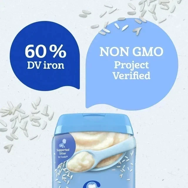Cereal Gerber Arroz Bebé Grano Único Primeros Alimentos No OGM - 8 OZ - Paquete de 2 Foto 4 de 4