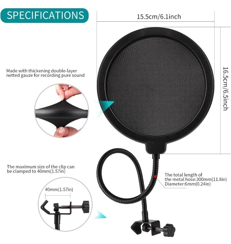 Filtro de micrófono profesional / Pop Shield - 360° flexible y doble capas NUEVO Foto 2 de 4