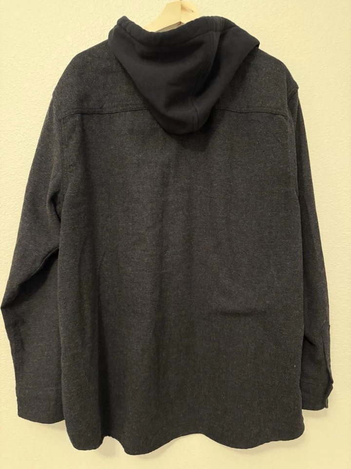 Quiksilver Men’s XL Hooded Flannel Shirt Jacket Charcoal Button Up Midweight - Image 3 of 4