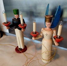 Uralter Engel und Bergmann aus dem Erzgebirge 23 cm hoch elektrisch