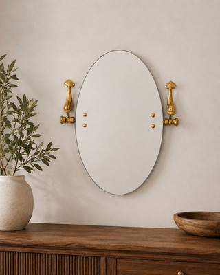 Ovaler Wandspiegel Gold Fischform Seitenhalter Küstendeko Art Deco Stil