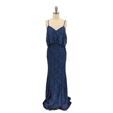 19947 NEW Lulus Lace Cold Shoulder Maxi Dress Navy Blue size XS evening formal