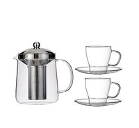 Nisa Glasteekannen-Set 1200 Ml - 2 GläSer Mit Untertellern Aus Borosilikatglas