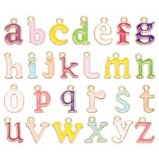 52Pcs A-Z Alphabet Letters Charm, Enamel Letter Charm, Multicolor