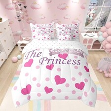 7 Pieces The Crown Comforter Set Fashion Princess Crown Queen Pink and White