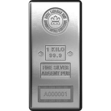 32.15 oz Kilo RCM Silver Bar - Royal Canadian Mint .999 Fine 65.99 per troy oz