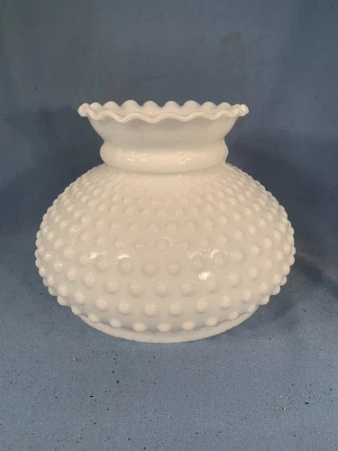 Vintage White Milk Glass Hobnail pattern Electric or Oil Lamp Shade 7" base