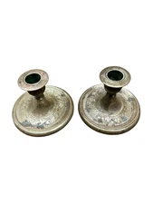 Vintage Brass Etched Candle Holders Set Of 2