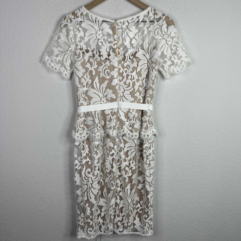 Tadashi Shoji Dress Womens 2 White Floral Lace Overlay Peplum Bridal Romantic - Image 2 of 4