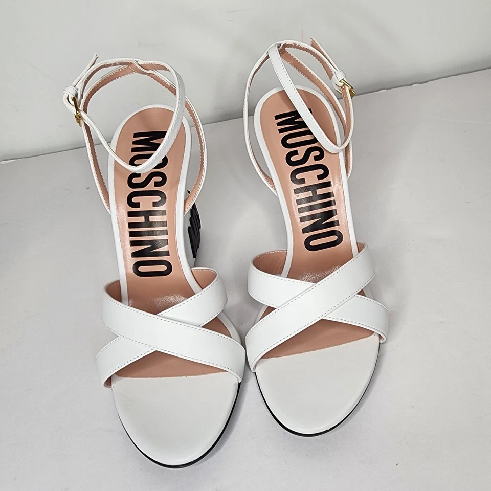 Moschino Womens Open Toe Wedge Platform Sandals In White Size 38 - Image 2 of 4