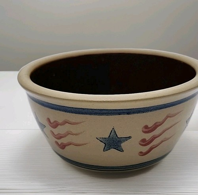 #ad Beaumont Brothers Pottery BBP Stoneware Bowl Stars Stripes Vintage Red Blue $29.99