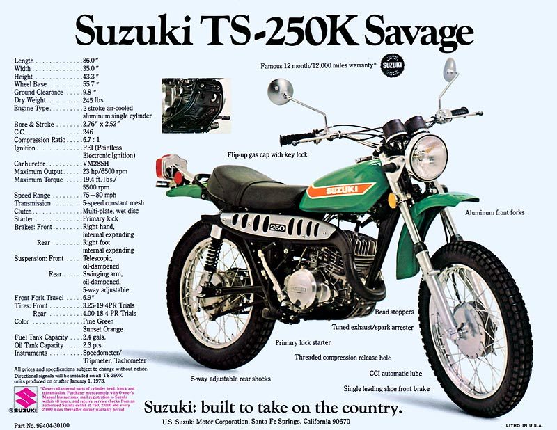 1973 SUZUKI TS-250K SAVAGE SALES SPECS AD | eBay