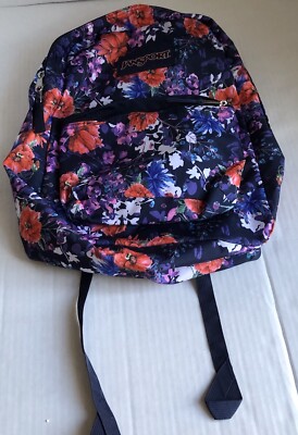Jansport Purple Floral  Colorful Backpack Bookbag Women s Girl s EUC