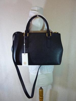 NEW Tory Burch Robinson Mini Double-Zip Black Saffiano Leather