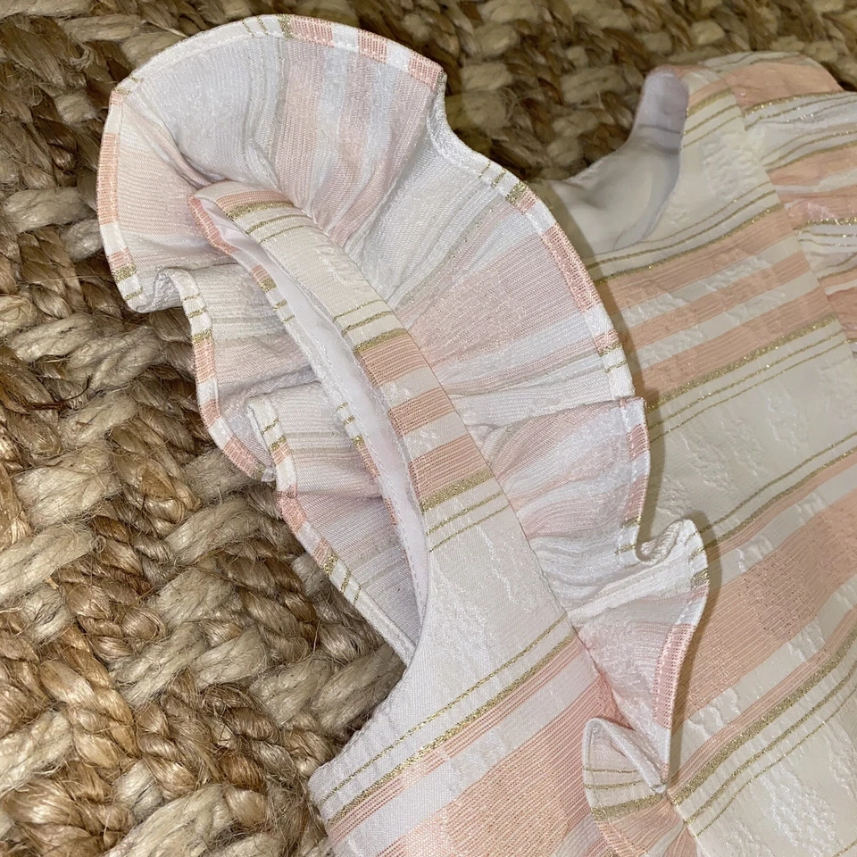 Pippa & Julie Textured Ruffle White Dress Pink Gold Stripes Girl's Size 4 / 4T - Image 3 of 4