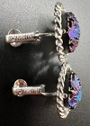 Vintage SARAH COVENTRY Iridescent Molded Flower Art Glass Earrings Rhodium Plate — photo 3