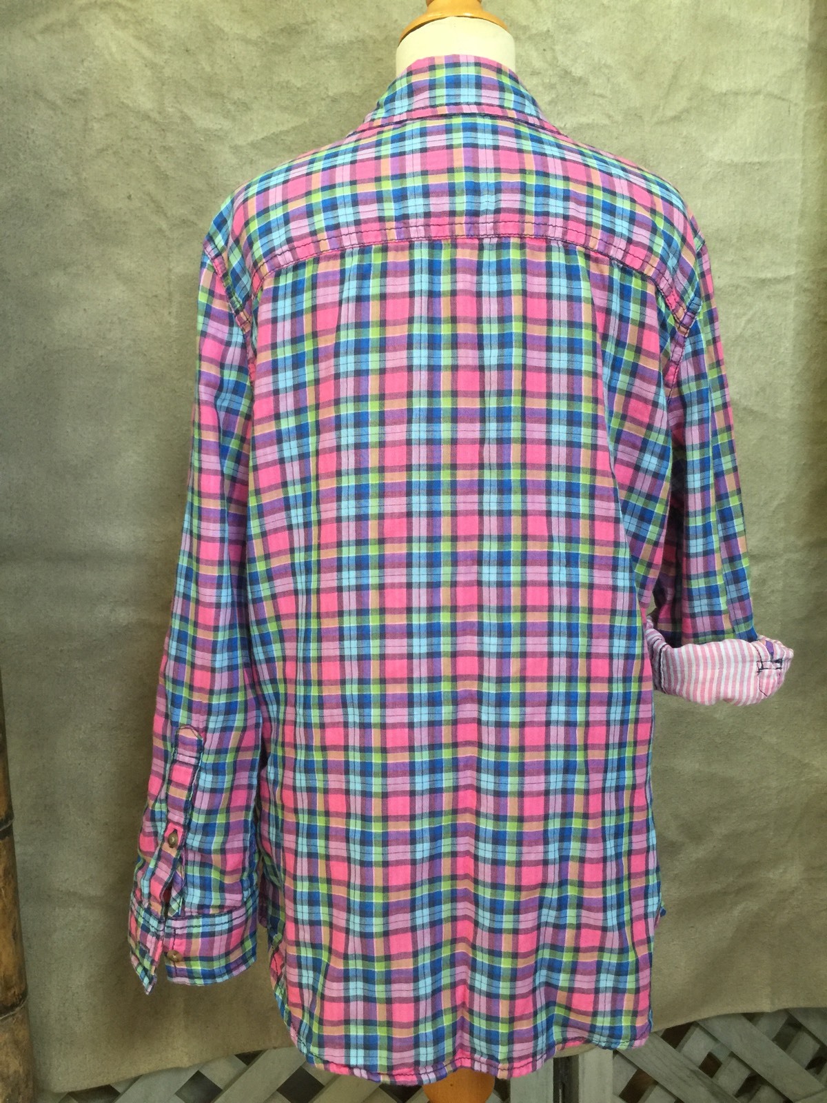 Womens Cotton GAUZE PLAID SHIRT BLOUSE Top Abercrombie & Fitch ROLLUP