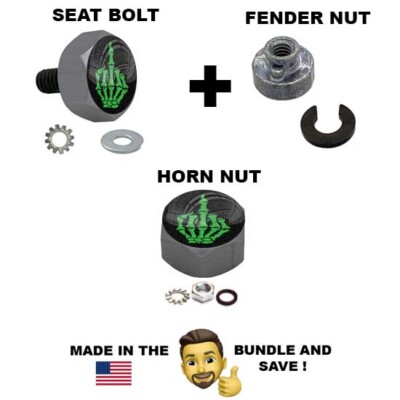 Gunmetal Grey Billet Aluminum Hex Horn Nut + Bolt For Harley - Green FU Finger B