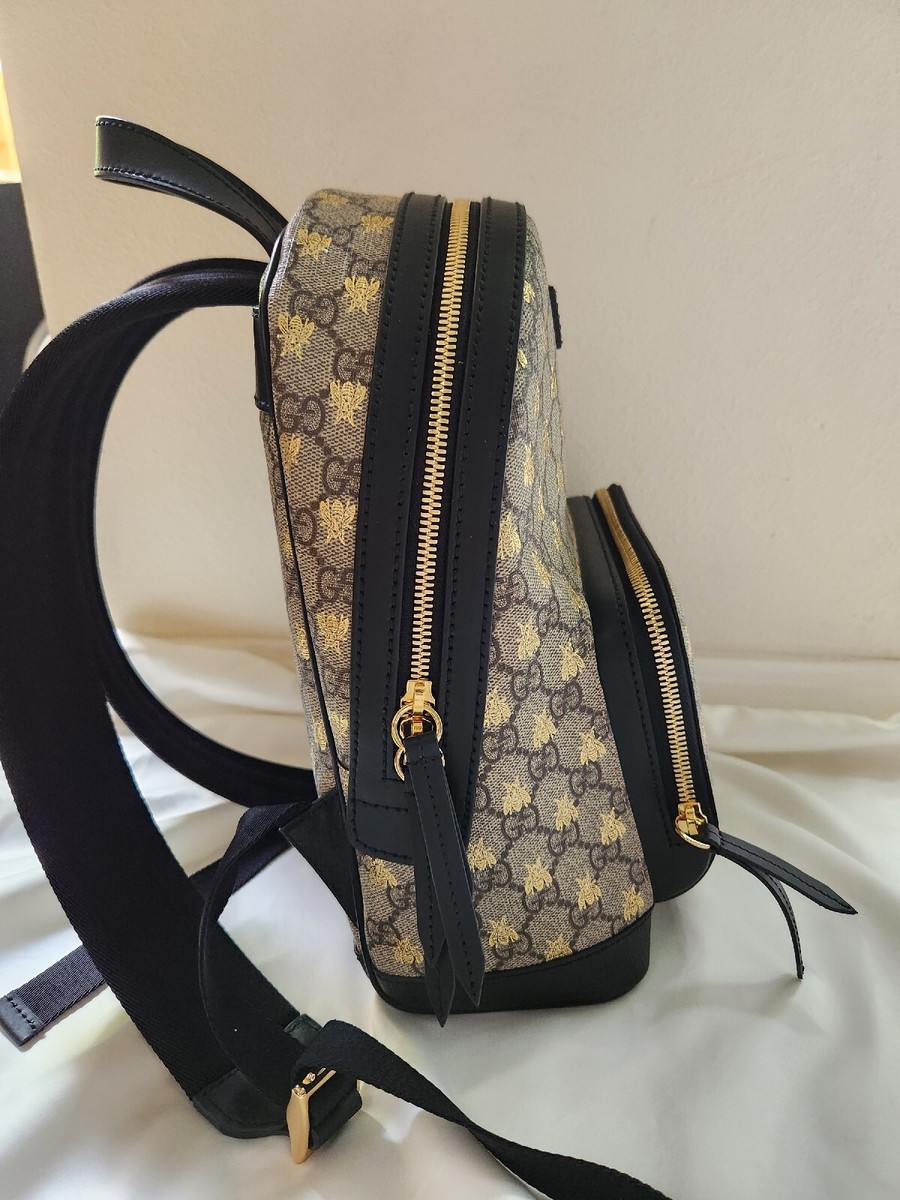 NWOT Authentic Gucci Supreme Bee GG Backpack Canvas Leather