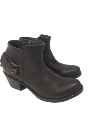 JB Dillon Womens Western Boots Brown Leather Heel Harness Buckle Side Zip Size 7