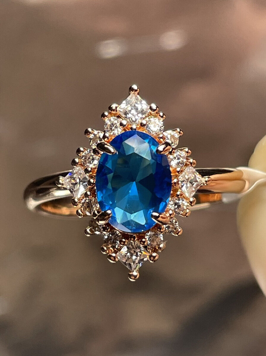 Bomb Party Lab Created Blue Sapphire Rose Gold Plated Band Ring Size 10  RBP2899