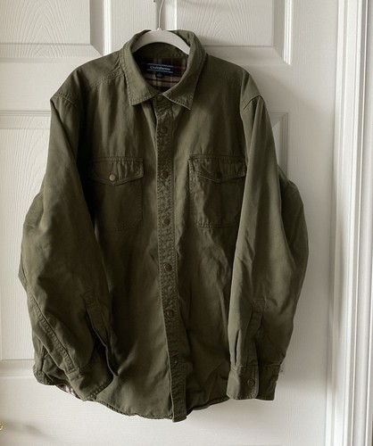 Croft & Barrow Vintage Mens Large Green Shirt Jacket Pocket Plaid Flannel Lined