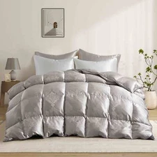 PUREDOWN HOTEL Luxury Oversized 90% Down Comforter Duvet Insert, 100% Silk Shell