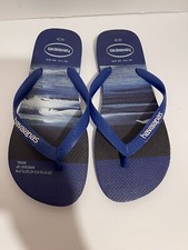 Havaianas Hype Marine Blue Flip Flops Surfers print, Men s size US 11/12