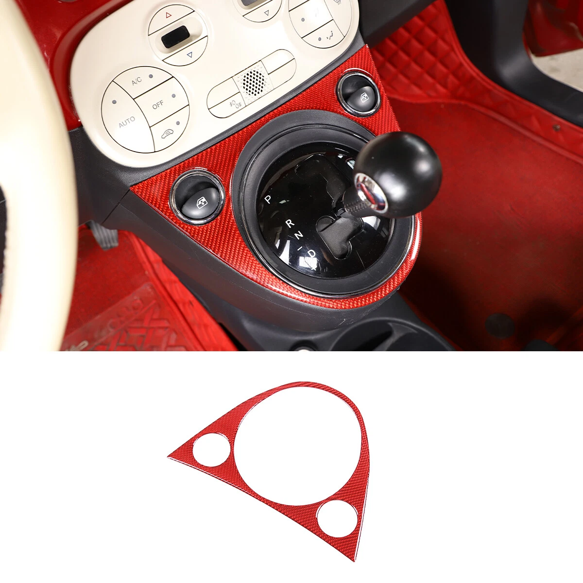 Red Carbon Fiber Gear Shift Panel Cover Trim For Fiat 500 Abarth 595 2011 2022