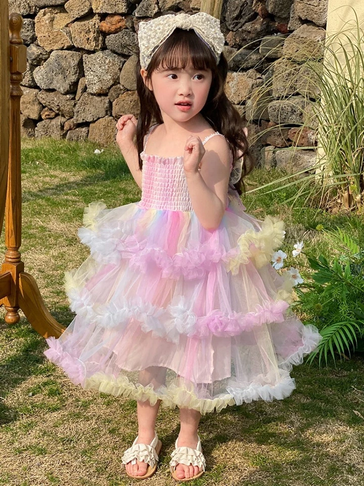 Princesa Arco Iris Mariposa Cumpleaños Vestido Falda Niñas Hadas Fiesta Niños Ropa Foto 4 de 4