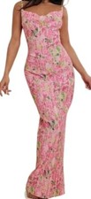PrettyLittleThing Pink Abstract Floral Printed Plisse Strappy Maxi Dress Size 8