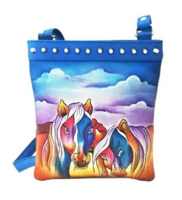 SHINA FIRST   Leather hand painted Cross body bag with studs # 42918H